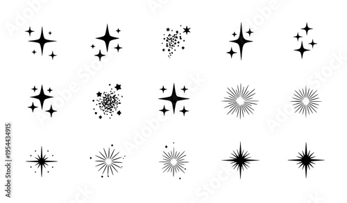 Fantasy sparkle icon pack vector set with twinkling stars and glitter effects