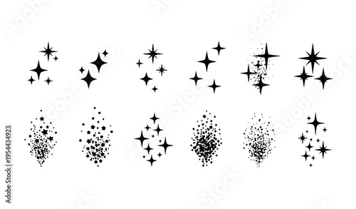 Magical sparkle and twinkling stars vector set for fantasy and decorative designs