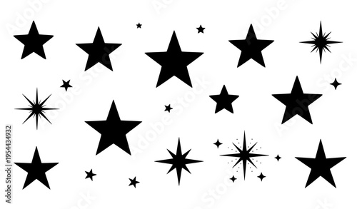 Realistic star shapes vector set with twinkling night sky elements