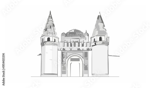 Topkapi Palace entrance line art vector Istanbul Turkey historic architecture isolated on white background