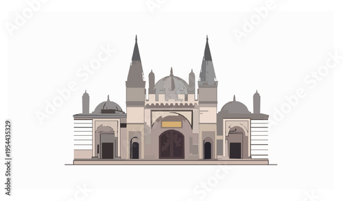 Topkapi Palace entrance vector Istanbul Turkey Ottoman architecture landmark isolated on white background