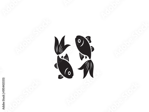 black and white gold fish on white background