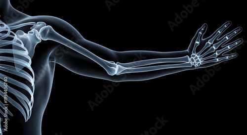 Human skeleton arm and ribcage x ray image
