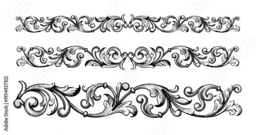 Vintage Acanthus Baroque Borders with Detailed Engraved Floral Scrollwork


