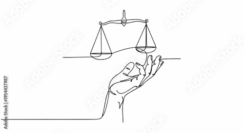 Hand holding scales of justice symbolizing fairness and balance in law and equality concept