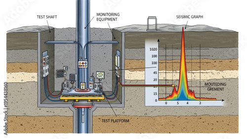Nuclear Testing Vector Icon Sheet, Underground Test Shaft, Seismic Graph Spike, Atomic Test Platform, Scientific Research Line Art Design Icon Set