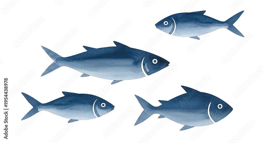 Fototapeta premium school of blue fish swimming on white background