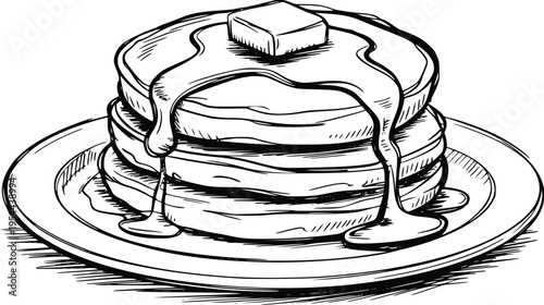 Canvastavla Pancakes with Syrup and Butter Vector Illustration