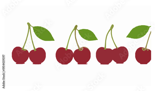 Realistic cherry berries vector collection with glossy red fruit isolated on white