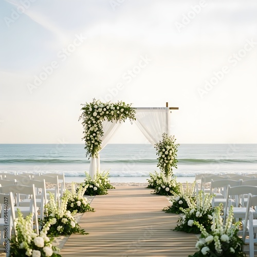 Beach wedding arch on a wooden pier