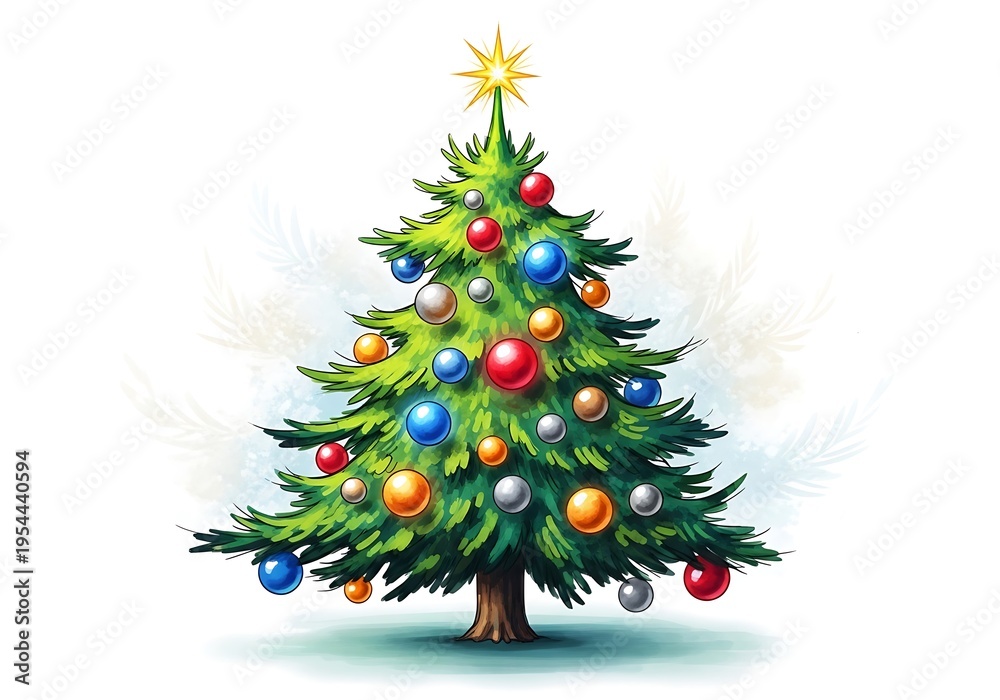 Fototapeta premium A colorfully decorated christmas tree with star on top