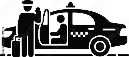 Taxi driver helping passenger with luggage