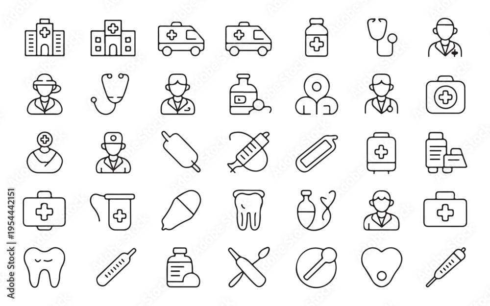 Naklejka premium Healthcare medical icons outline graphic medical symbols and elements