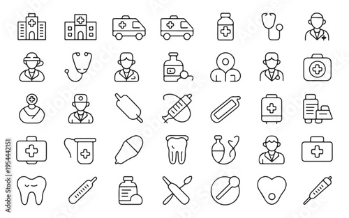 Healthcare medical icons outline graphic medical symbols and elements