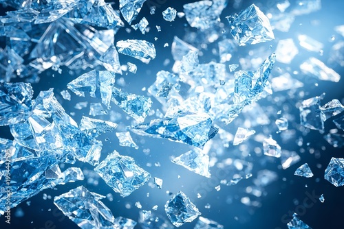 Close-up of sparkling ice shards with a cool blue hue, creating a refreshing and chilly atmosphere