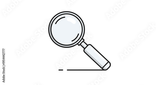 Simple flat design icon of a magnifying glass with handle casting a small shadow against a plain white background for search.