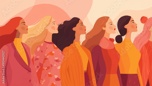 Set of 8 diverse women in colorful outfits vector illustration