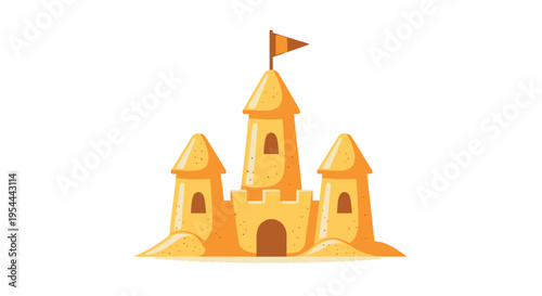 Vector sandcastle icon, yellow cartoon castle