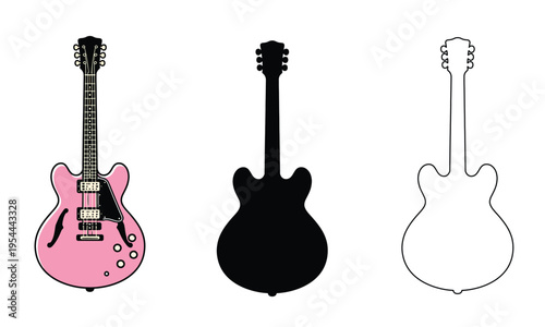 Three electric guitars in different colors and styles