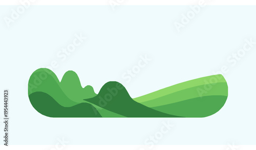 Playful cartoon hills landscape with green fields blue sky and fluffy clouds nature vector illustration