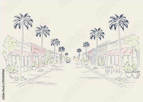Photos Abbot Kinney Boulevard Inspired Street Scene in Los Angeles Minimal Line Art