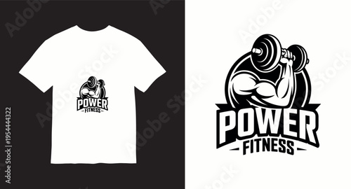 Power fitness strong arm holding dumbbell logo design fitness gym sport emblem