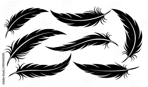 Bold artistic feather vector set for tattoo inspiration and apparel design