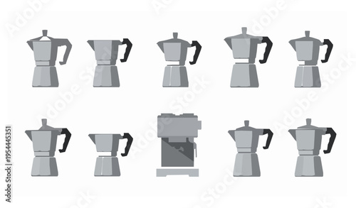 Italian coffee maker vector set with moka pot and espresso machine isolated on white background