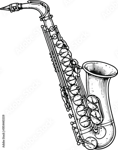 Saxophone Line Art – Indian Musical Instrument Illustration, Editable stroke. Vector illustration	