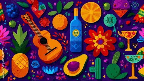 Set of colorful Mexican fiesta elements vector