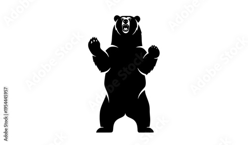Standing bear silhouette in aggressive action pose wild animal vector isolated on white background