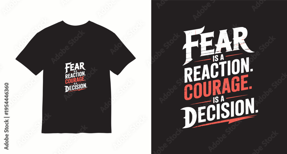 Obraz premium Fear is a reaction courage is a decision motivational typography for gym apparel
