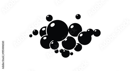 A collection of black circular shapes resembling bubbles or spheres