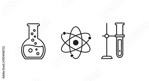 Science icons depicting chemistry equipment in a simple silhouette