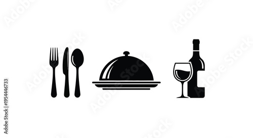 Black flatware covered dish and wine in a minimalist silhouette