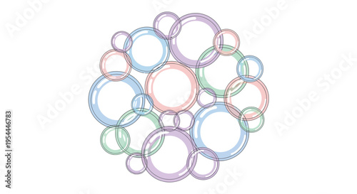 An abstract arrangement of overlapping pastel colored circles on white