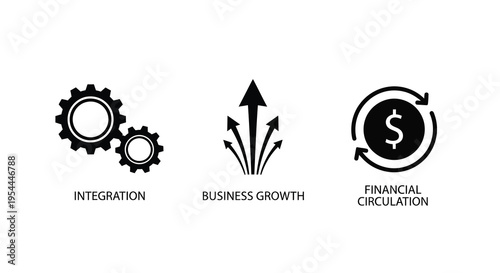 Financial concepts illustrated with gear arrow and circle silhouette