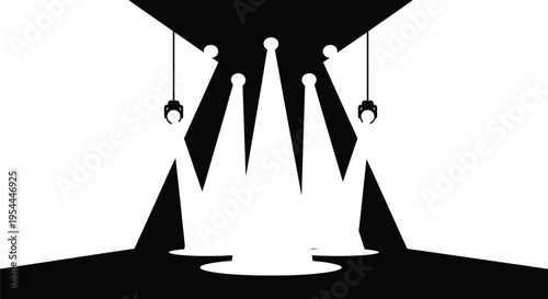 Dramatic spotlight illuminates a crown framed by dark angular shapes