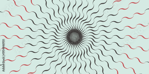 Radial sunburst pattern of spiraling red and black strokes eps 10