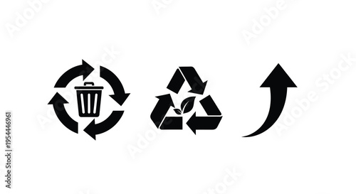 Three recycling symbols in black representing waste management silhouette