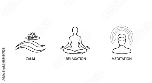 Minimalist line art depicting calm relaxation and meditation silhouette