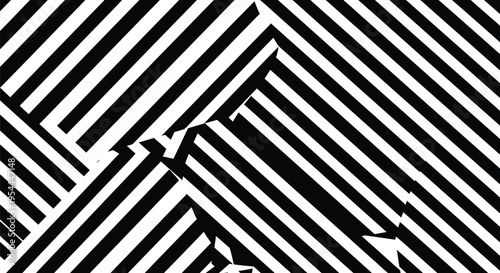 Abstract optical illusion featuring intersecting black and white lines