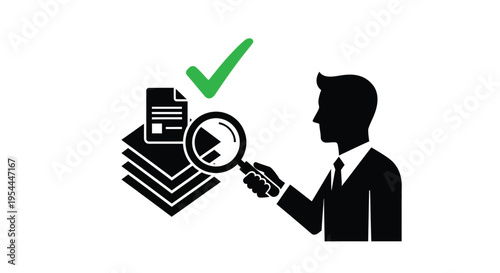 Document review process illustrated with a magnifying glass and checkmark