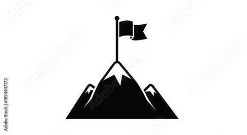 A mountain peak with a waving flag a striking black silhouette