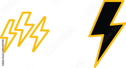 lightning bolt icon set electric energy symbol line, thunder bolt outline icon power energy sign set, electricity flash icon minimal bolt energy symbol