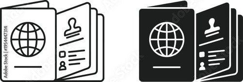 Essential vector icons illustrating global travel, identification, and official international journey documents for various digital applications and design projects