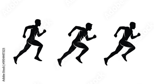 Three runners in dynamic poses captured as a striking silhouette