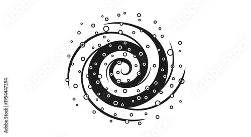 Abstract spiral design featuring a swirling shape with scattered circles
