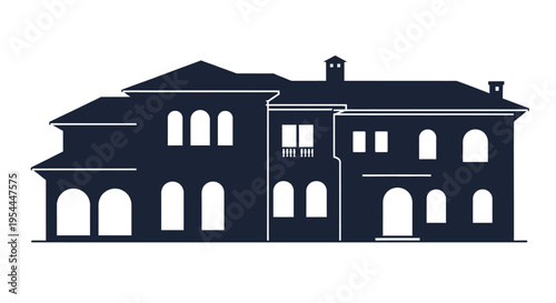 Detailed silhouette of a large stately mediterranean style villa