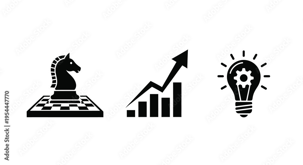 Fototapeta premium Chess growth and innovation represented in a black silhouette